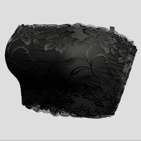 Black Lace Bandeau Bra | Strapless Stretch Tube Top - Picture 10 of 10